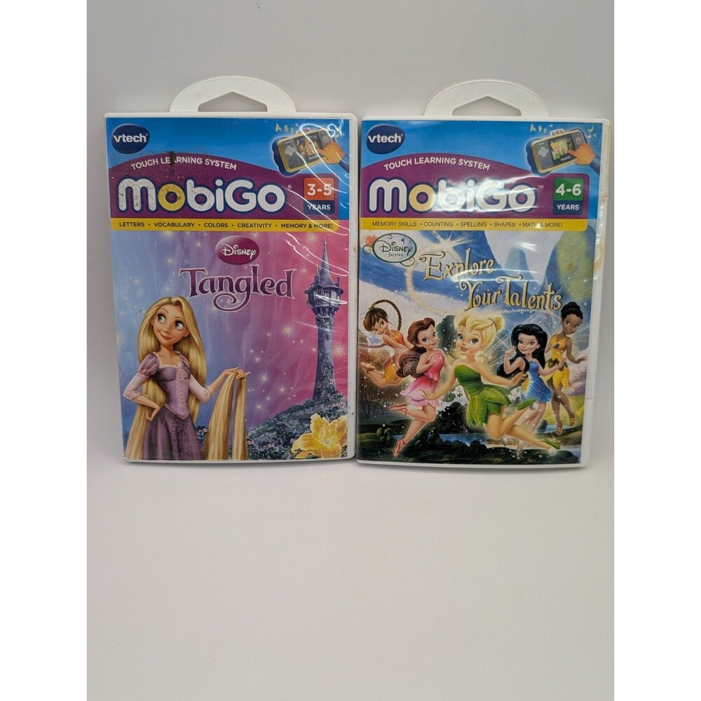 VTech MobiGo Games Lot Disney Tangled & Fairies Explore Your Talents Cases...